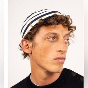 SAINT JAMES SAILOR CAP MARIN MIKI WATCH CAP NAVY ECRU STRIPED ADJUSTABLE COTTON